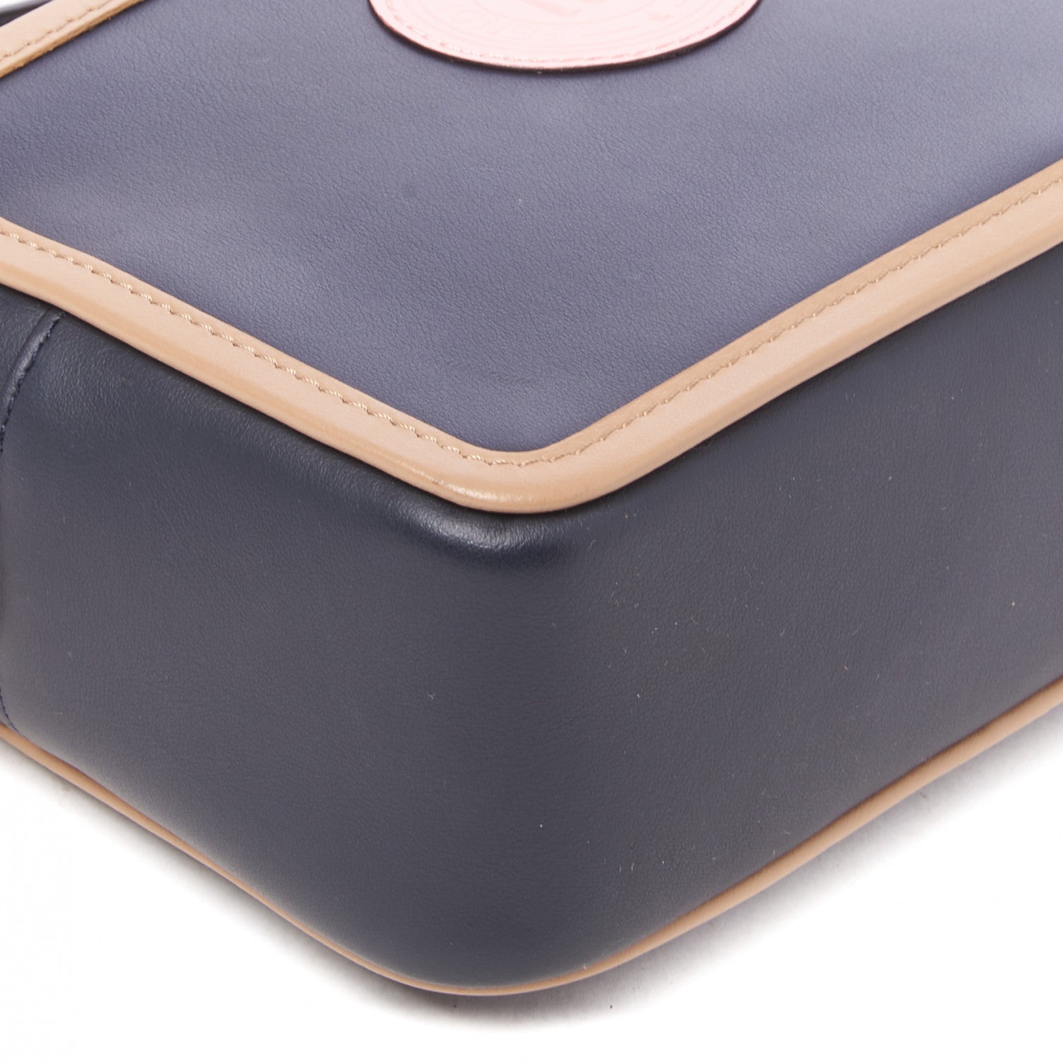 Fendi Vitello Century Matte Stamp Patch Bi-Color Mini Camera Case Blue Notte Amido Pink 5 of 8