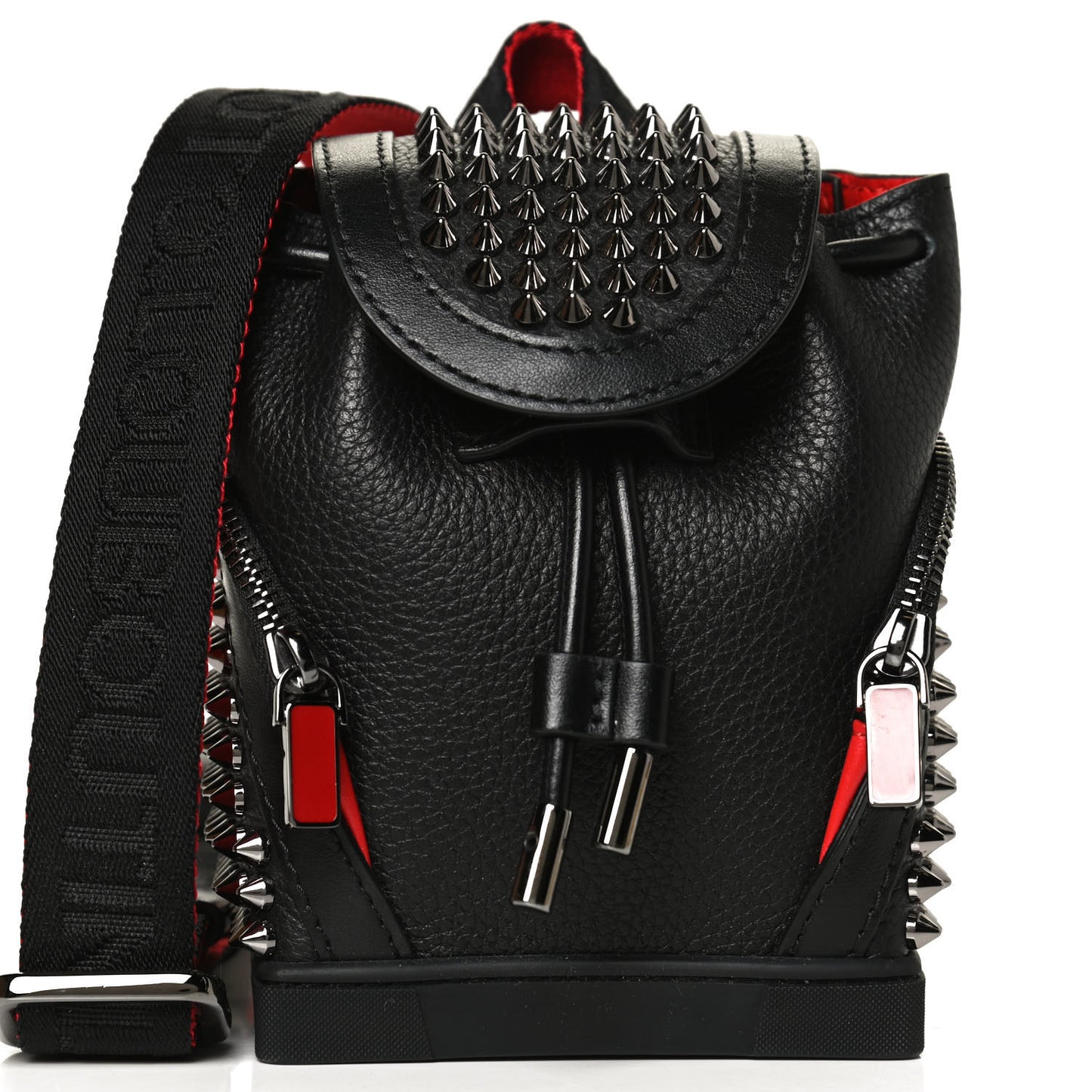 Calfskin Spiked Mini Explorafunk Keyring Bag Black