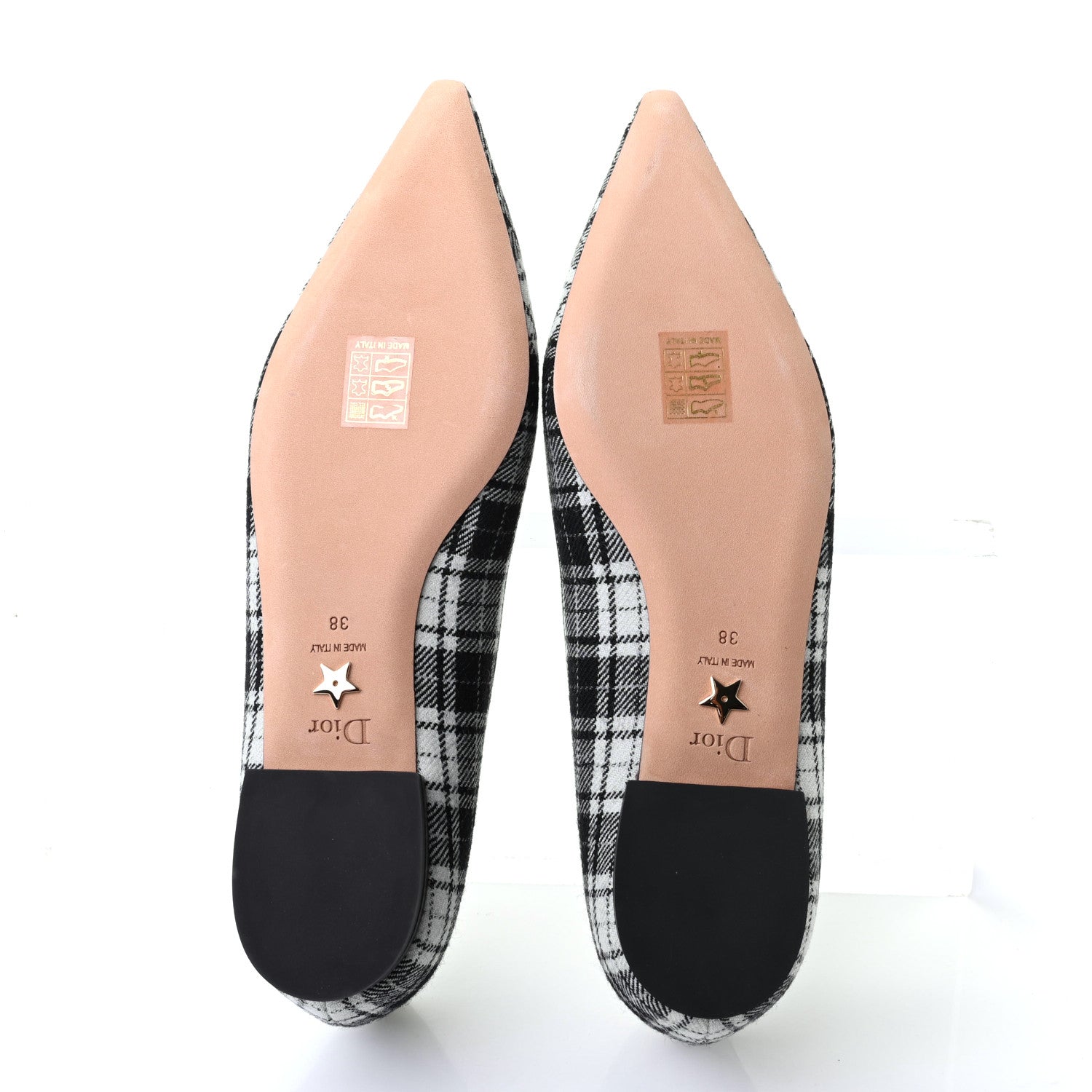 Christian Dior Canvas Tartan J'Adior Embroidered Ballet Flats 38 Black White 5 of 9