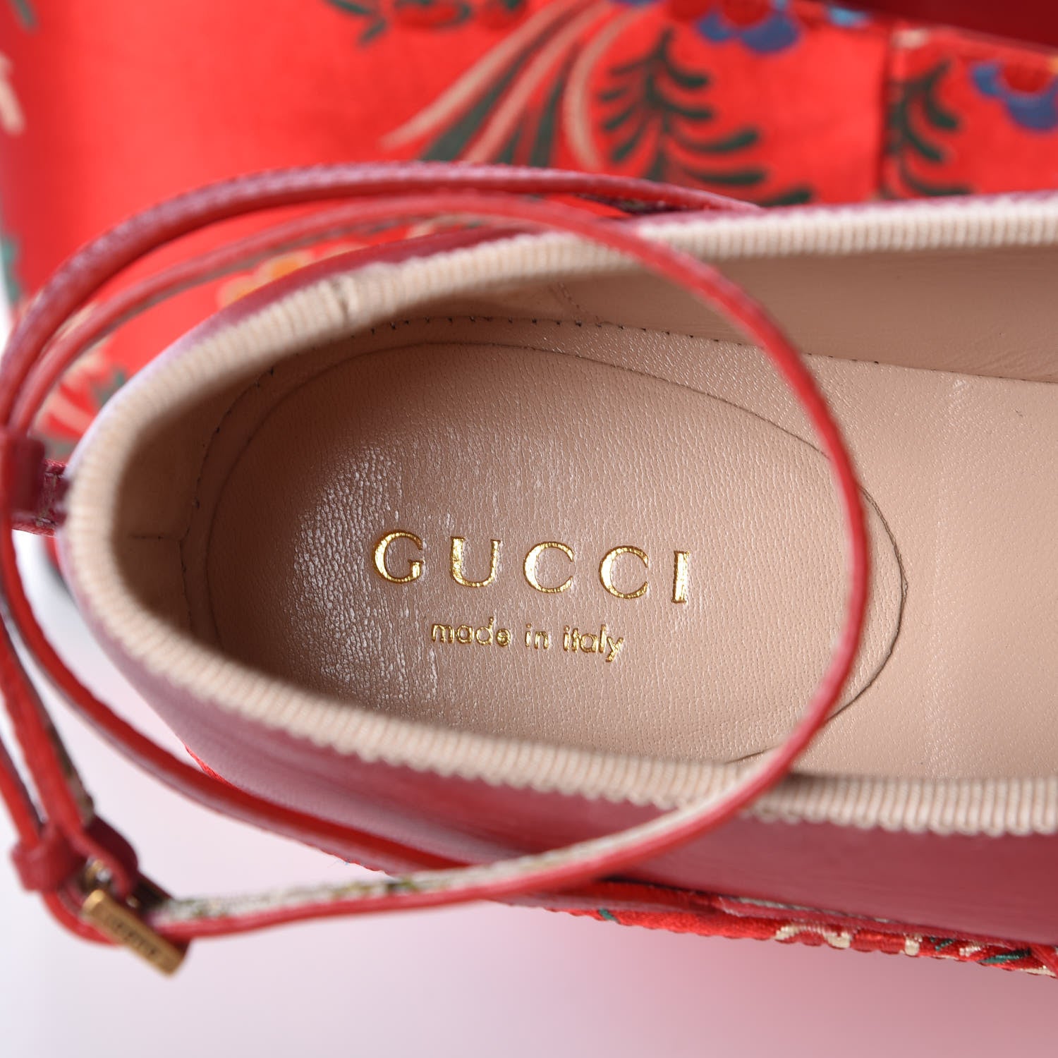 Gucci Malaga Kid Silk Hannelore Detachable Platform Slide 37 Hibiscus Red 9 of 17