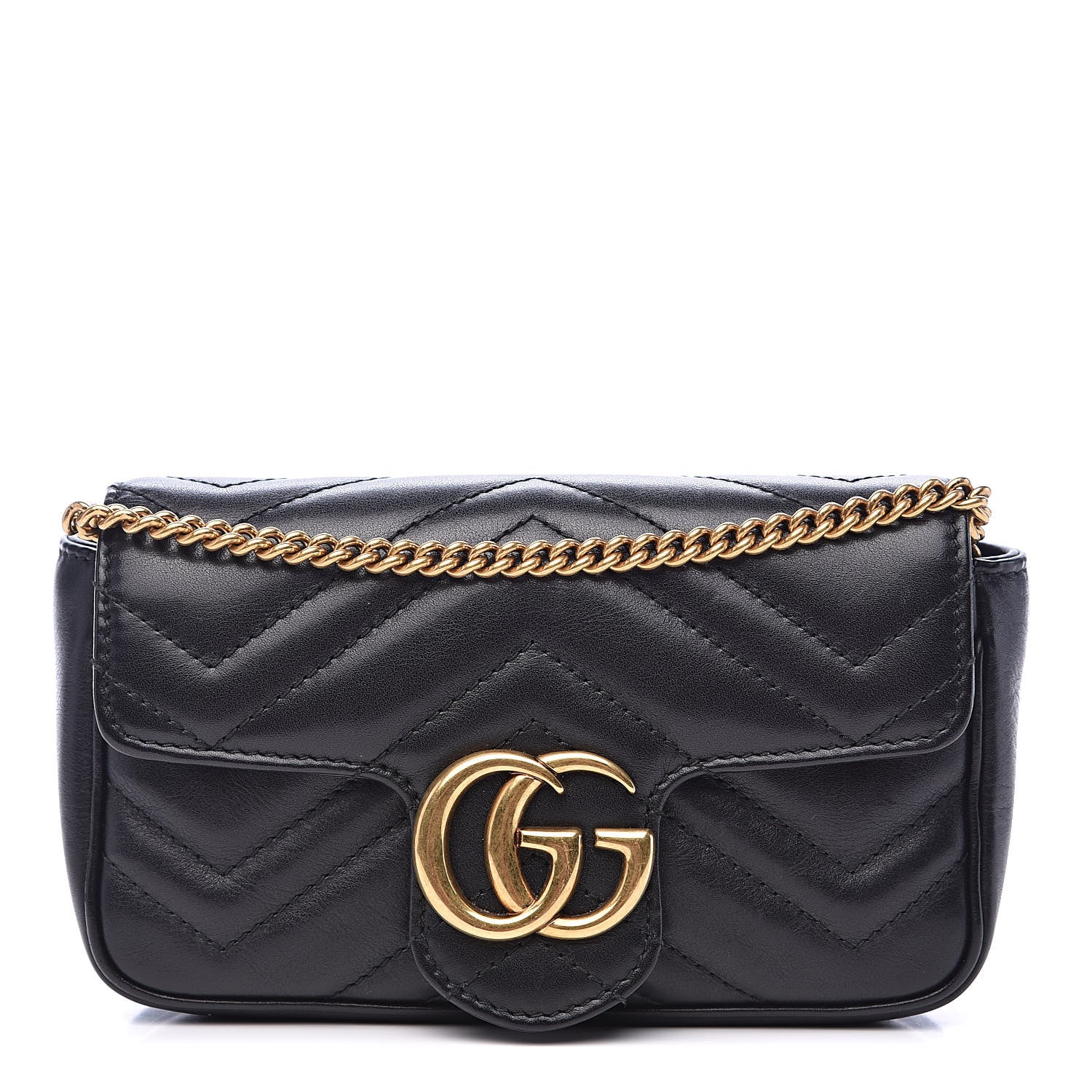 Gucci Calfskin Matelasse Super Mini GG Marmont Shoulder Bag Black 1 of 14