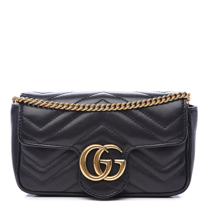 Gucci Calfskin Matelasse Super Mini GG Marmont Shoulder Bag Black 1 of 14