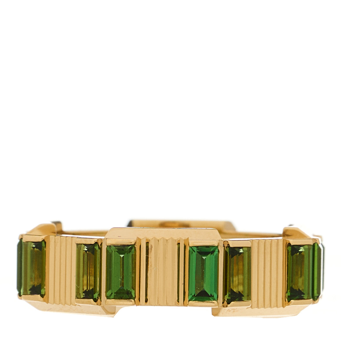 Gucci 18K Yellow Gold Green Tourmaline 7mm Link to Love Ring 54 6.75 1 of 7