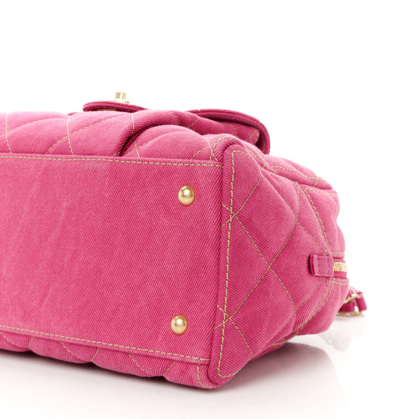 Washed Denim Quilted Bowling Bag Fuchsia