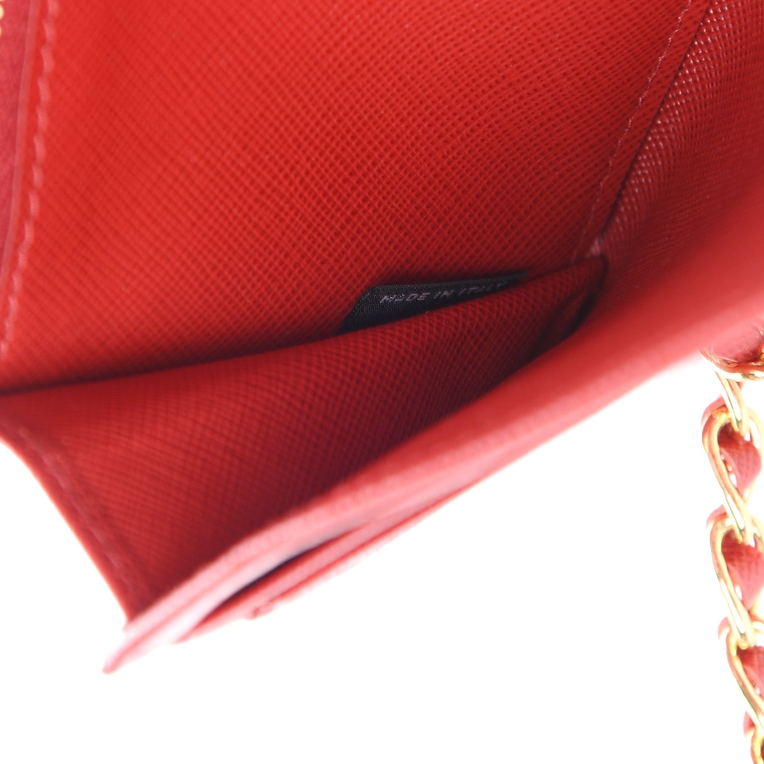 Prada Saffiano Metal Oro Chain Wallet Fuoco 7 of 11