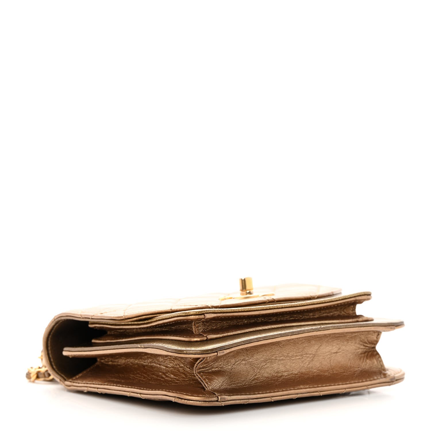 Chanel Metallic Calfskin Caviar Quilted Mini Chain Handle Flap Gold 4 of 14