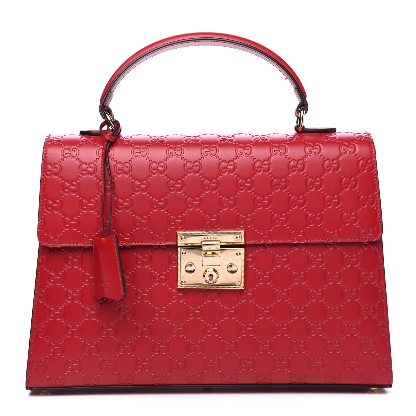Guccissima Signature Medium Padlock Top Handle Bag Hibiscus Red