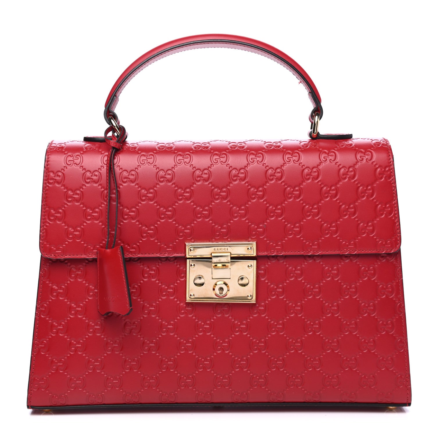 Gucci Guccissima Signature Medium Padlock Top Handle Bag Hibiscus Red 1 of 6