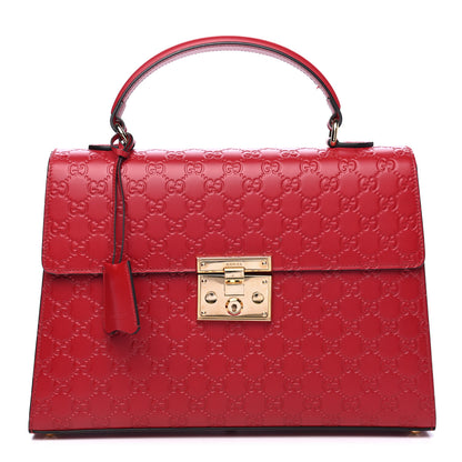 Gucci Guccissima Signature Medium Padlock Top Handle Bag Hibiscus Red 1 of 6