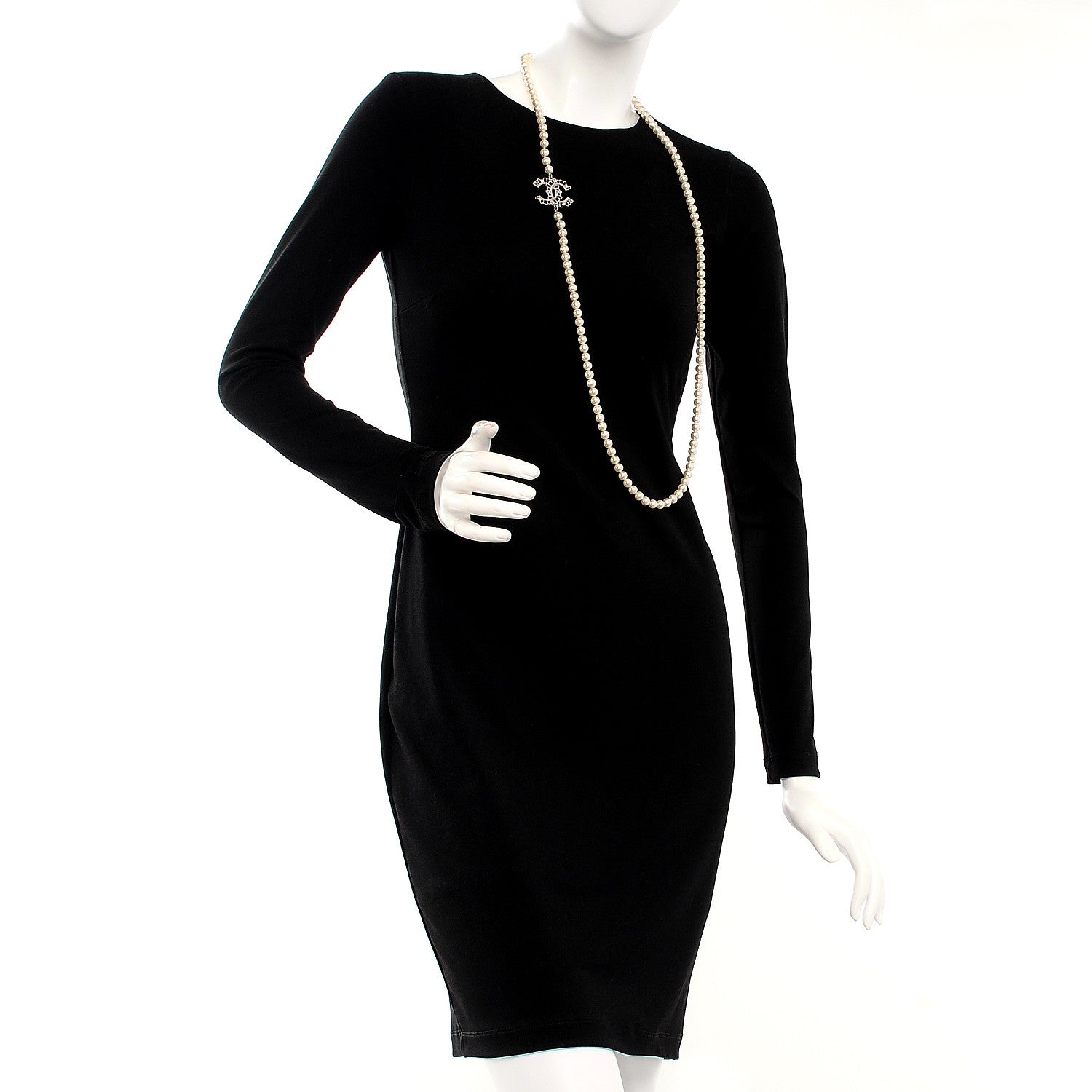 Chanel Pearl Crystal CC Long Necklace Black Silver 2 of 5