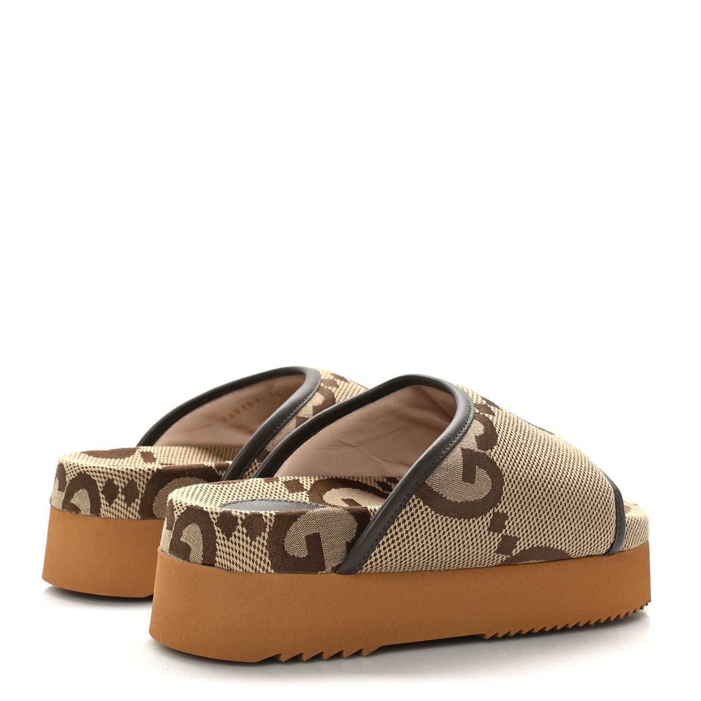 Monogram Jumbo GG Nappa Samoa Platform 40mm Slide Sandals 35 Camel Ebony New Acero