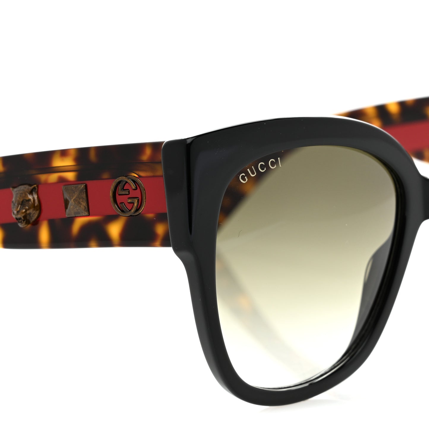Acetate Square Frame Web Sunglasses GG0059S Black Tortoise