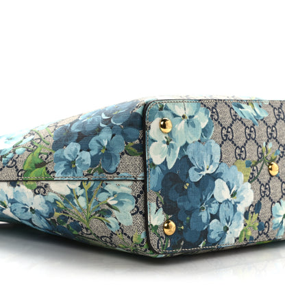 Gucci GG Supreme Monogram Blooms Medium Zippered Bucket Tote Beige Blue Navy Hibiscus Red 7 of 8