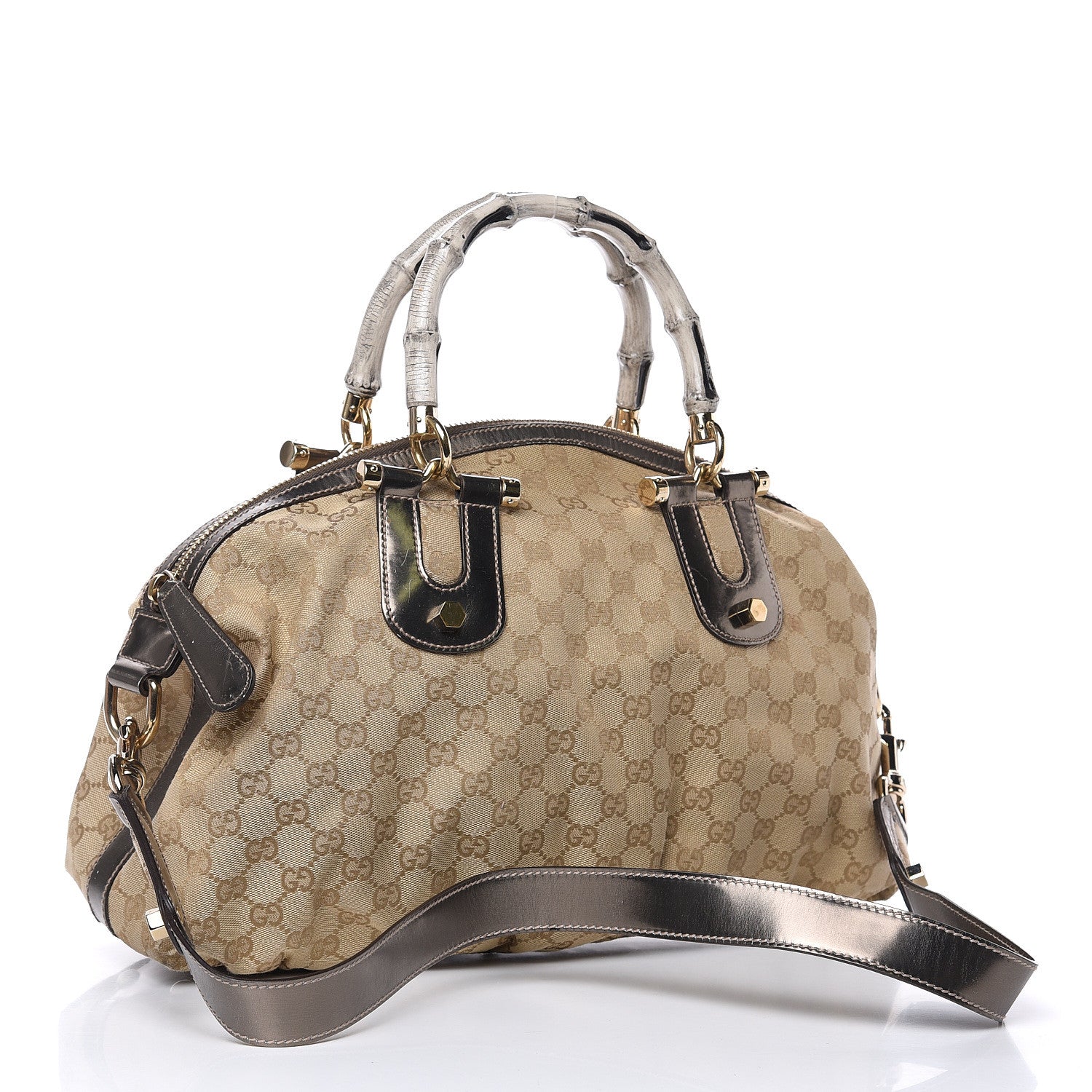 Gucci Monogram Pop Bamboo Top Handle Tote Pewter 3 of 17