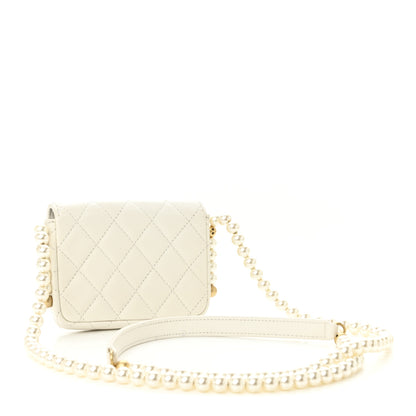 Chanel Calfskin Quilted About Pearls Card Holder Flap With Chain White 3 of 11
