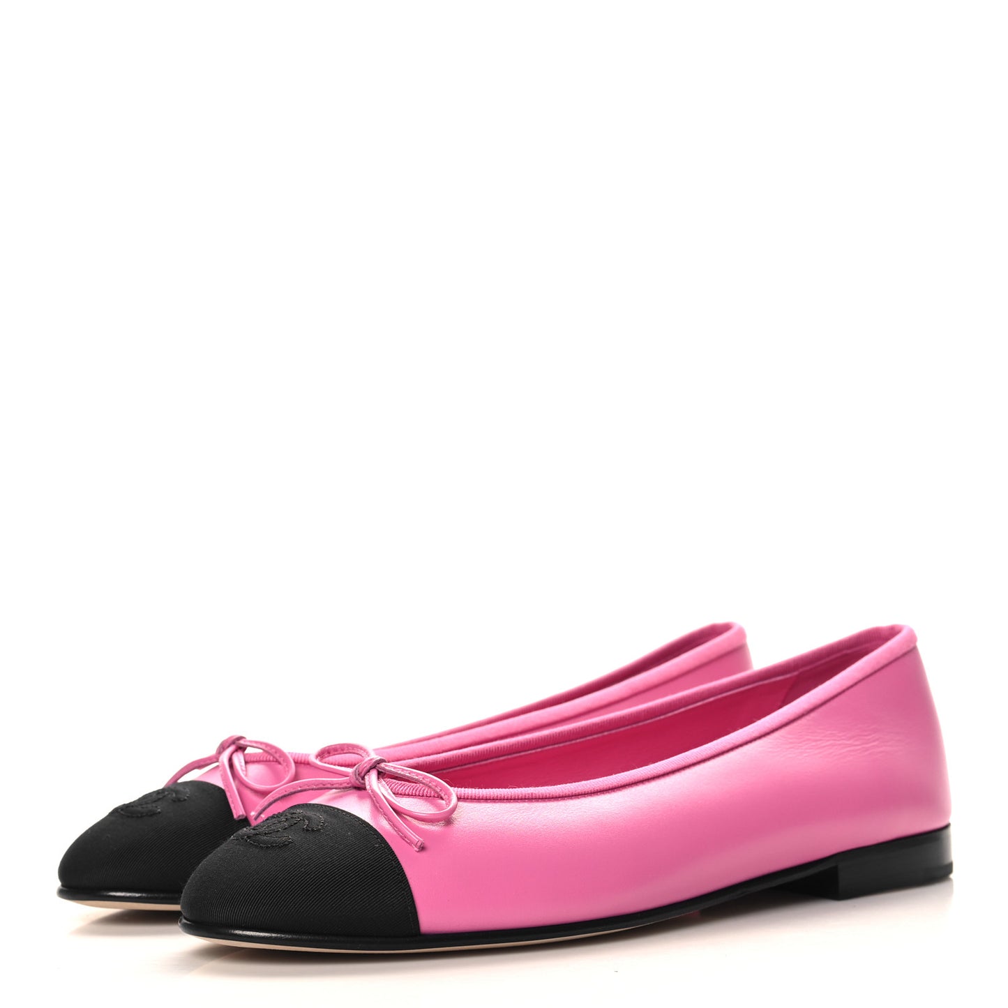 Calfskin Grosgrain Cap Toe CC Ballerina Flats 39 Pink Black