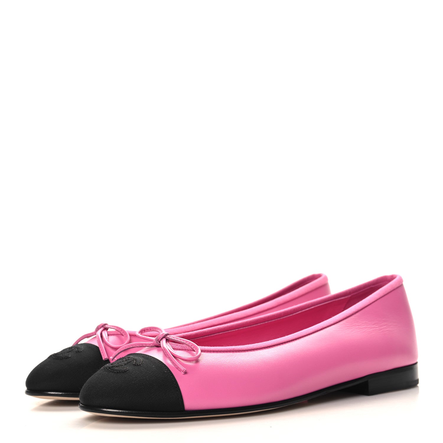 Chanel Calfskin Grosgrain Cap Toe CC Ballerina Flats 39 Pink Black 4 of 10