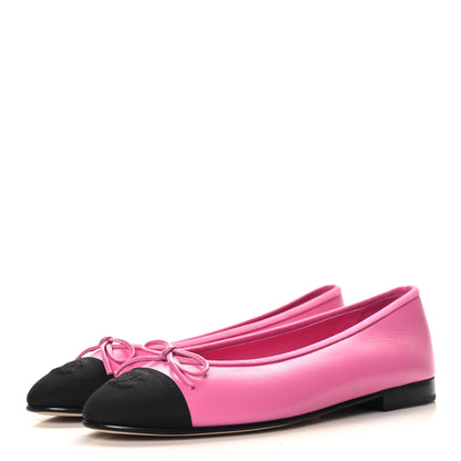 Chanel Calfskin Grosgrain Cap Toe CC Ballerina Flats 39 Pink Black 4 of 10