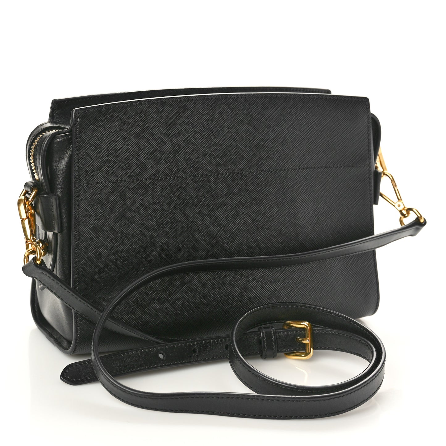 Saffiano City Calfskin Esplanade Crossbody Bag Black