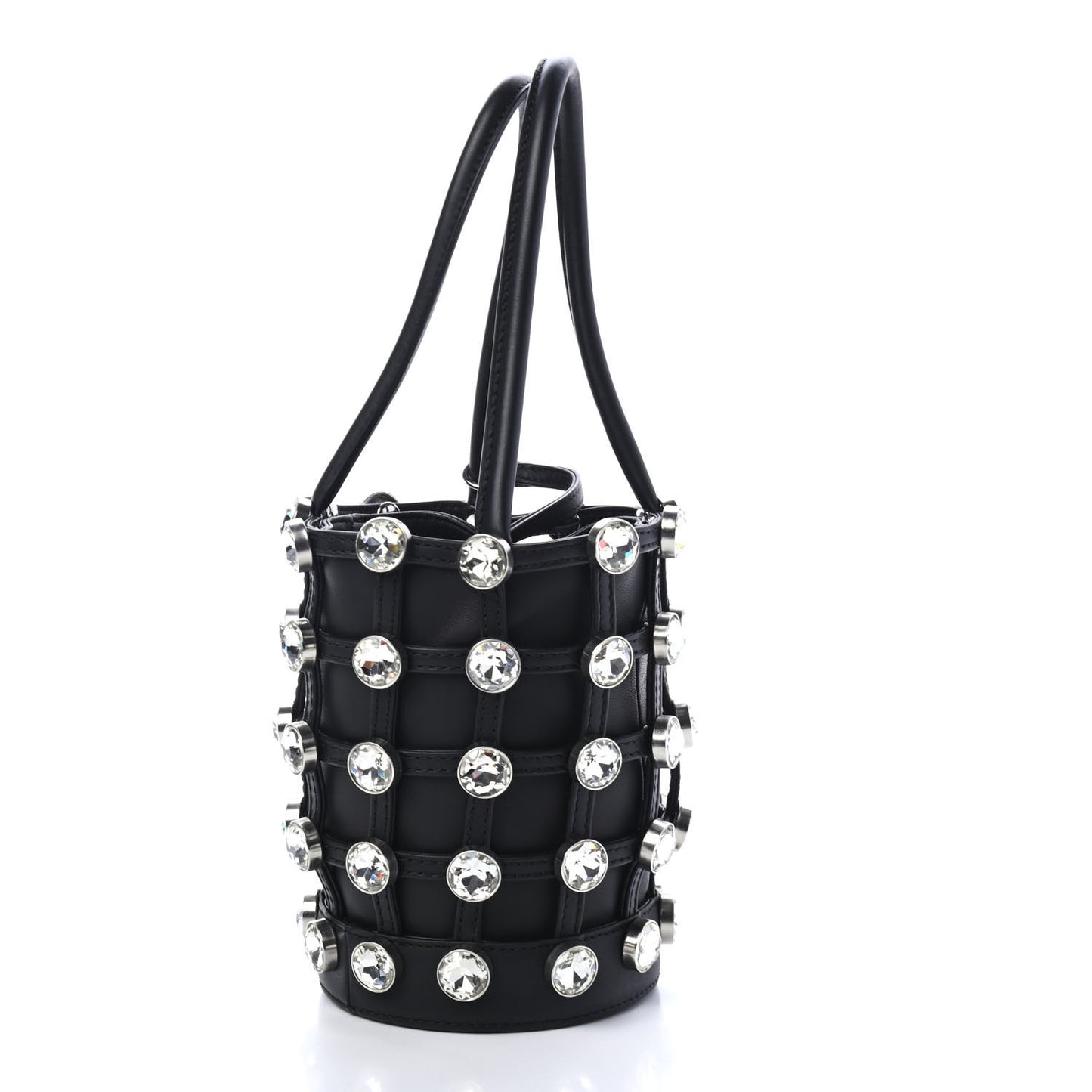 Calfskin Crystal Embellished Roxy Mini Bucket Bag Black