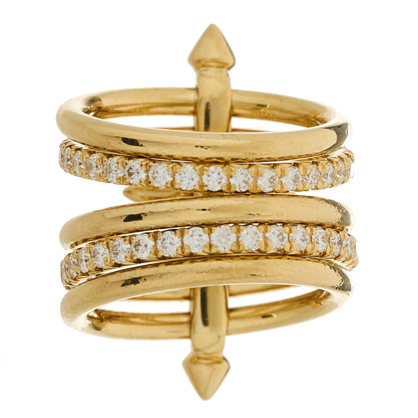 X PHARRELL 18K Yellow Gold Diamond Titan Five Row Ring 55 7.25