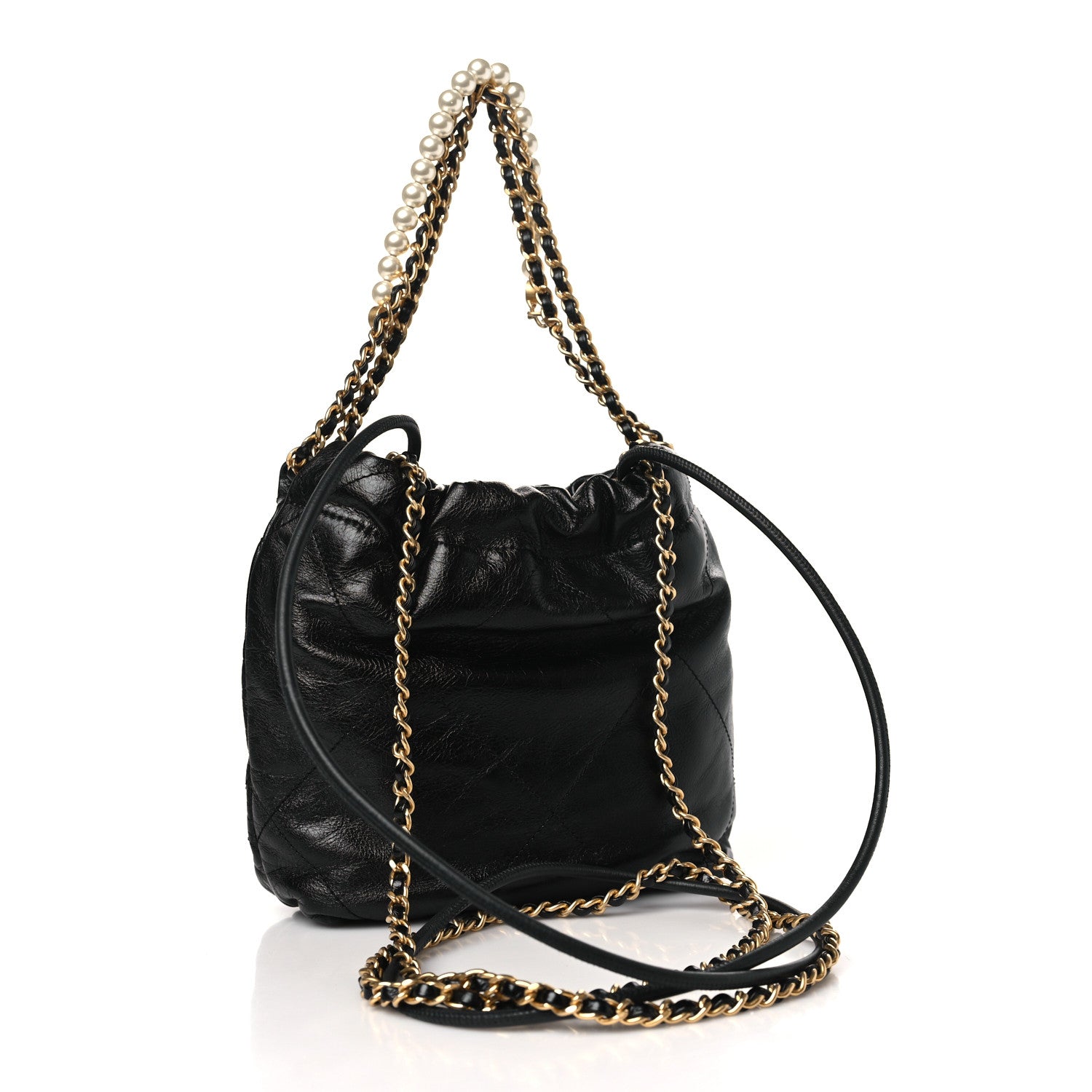 Chanel Shiny Crumpled Calfskin Quilted Pearl Mini Chanel 22 Black 3 of 11