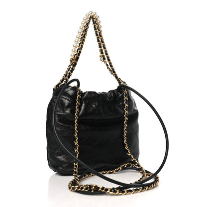 Chanel Shiny Crumpled Calfskin Quilted Pearl Mini Chanel 22 Black 3 of 11