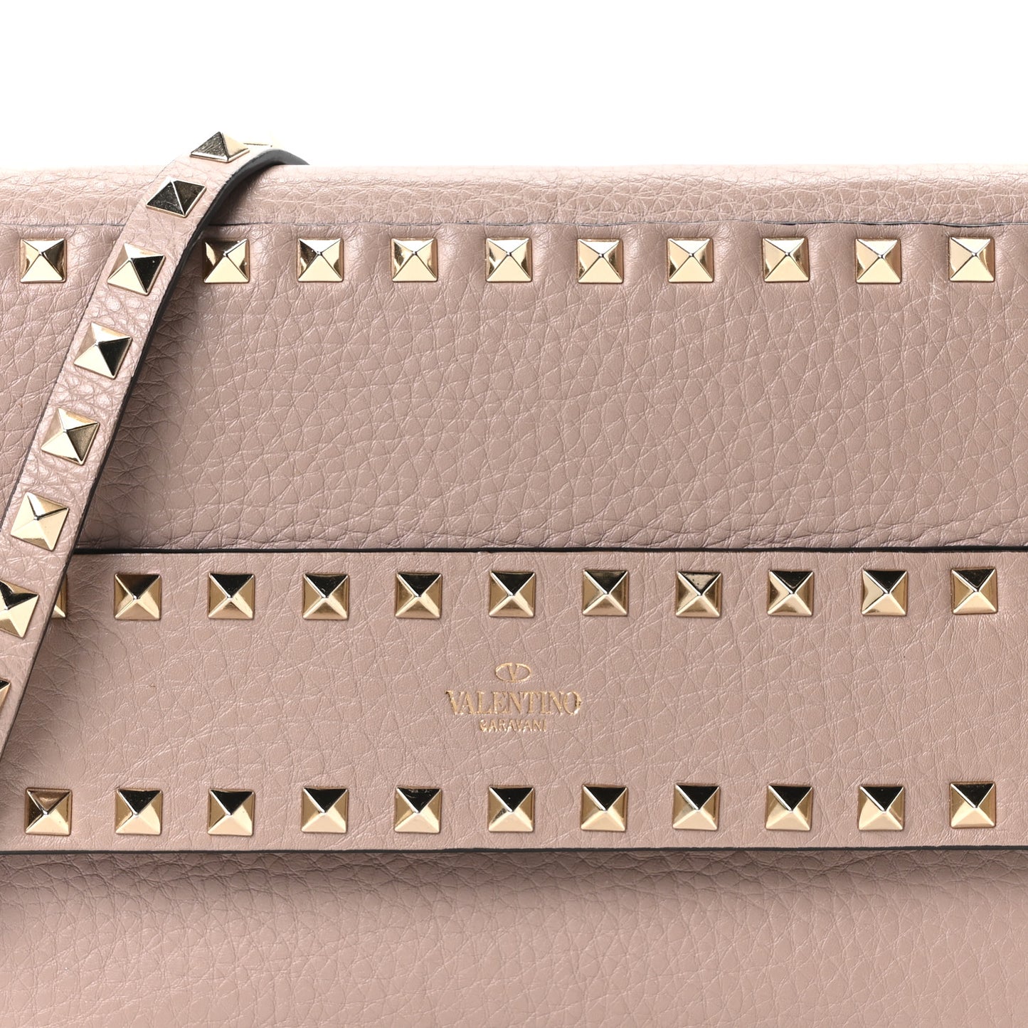 Grained Calfskin Small Rockstud Flap Crossbody Bag Poudre
