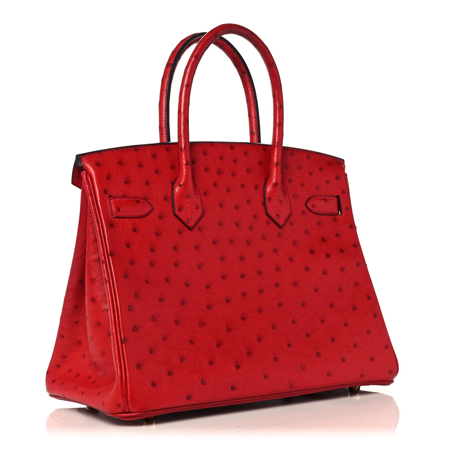 Ostrich Horseshoe Birkin 30 Rouge Vif Bleu Glacier