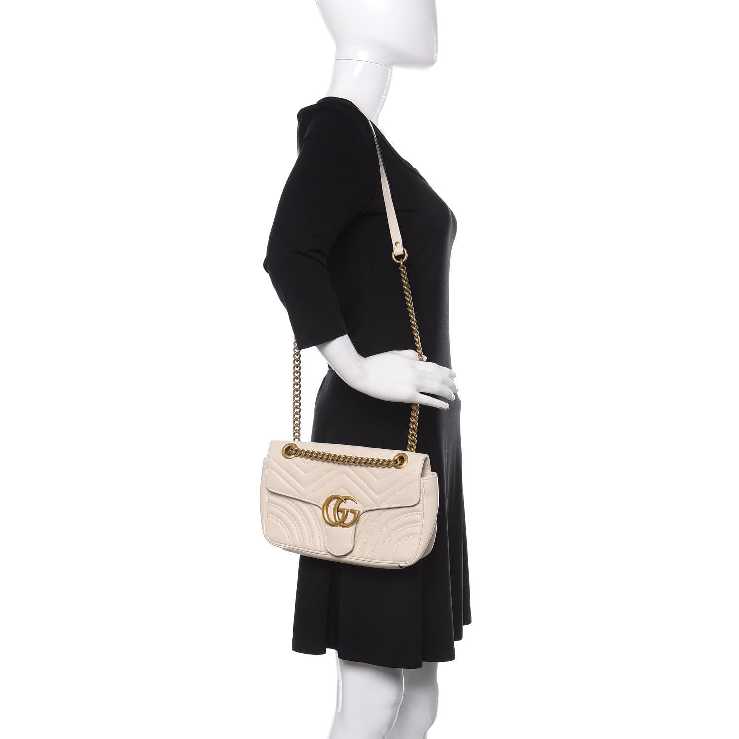 Gucci Calfskin Matelasse Small GG Marmont Shoulder Bag White 2 of 13