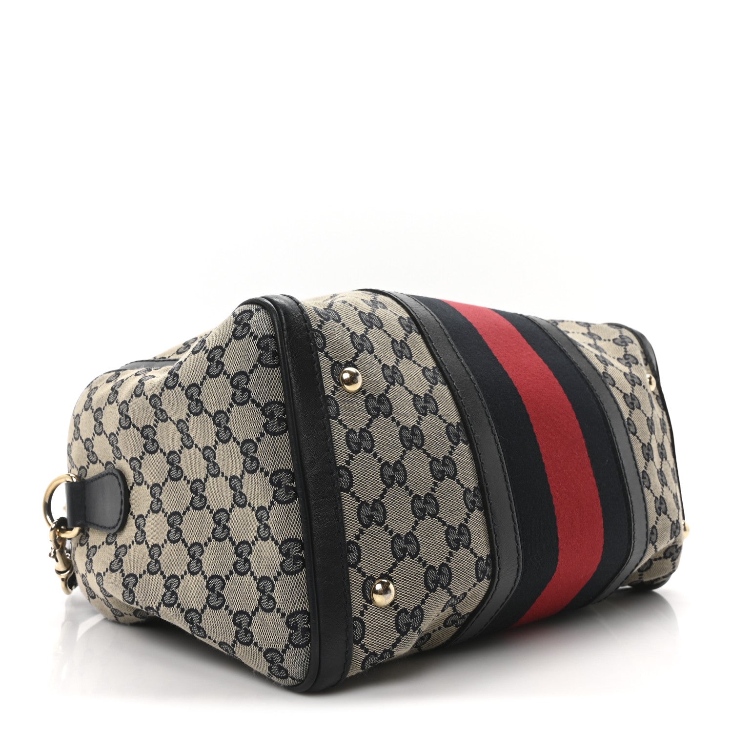 Gucci Monogram Selleria Calfskin Vintage Web Medium Boston Beige Blue 4 of 10