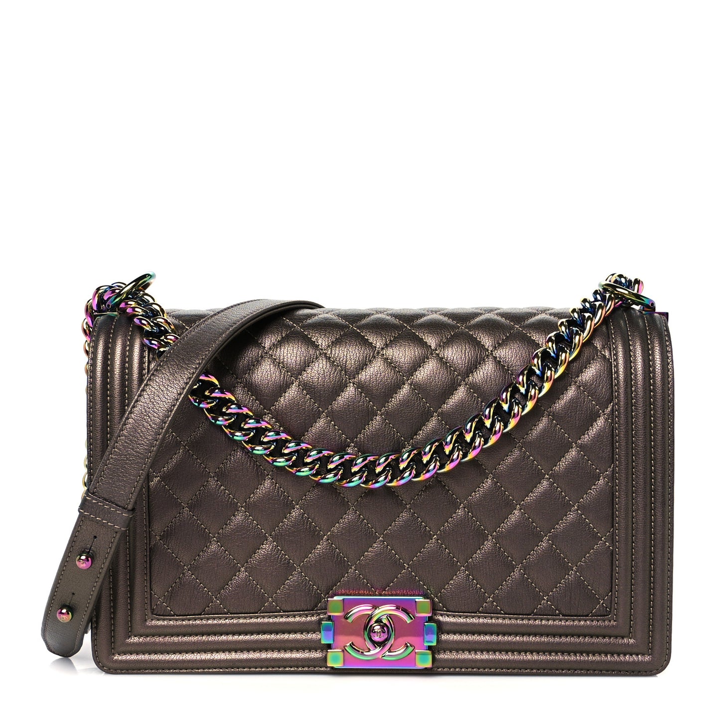 Iridescent Goatskin Quilted New Medium Boy Flap Bronze