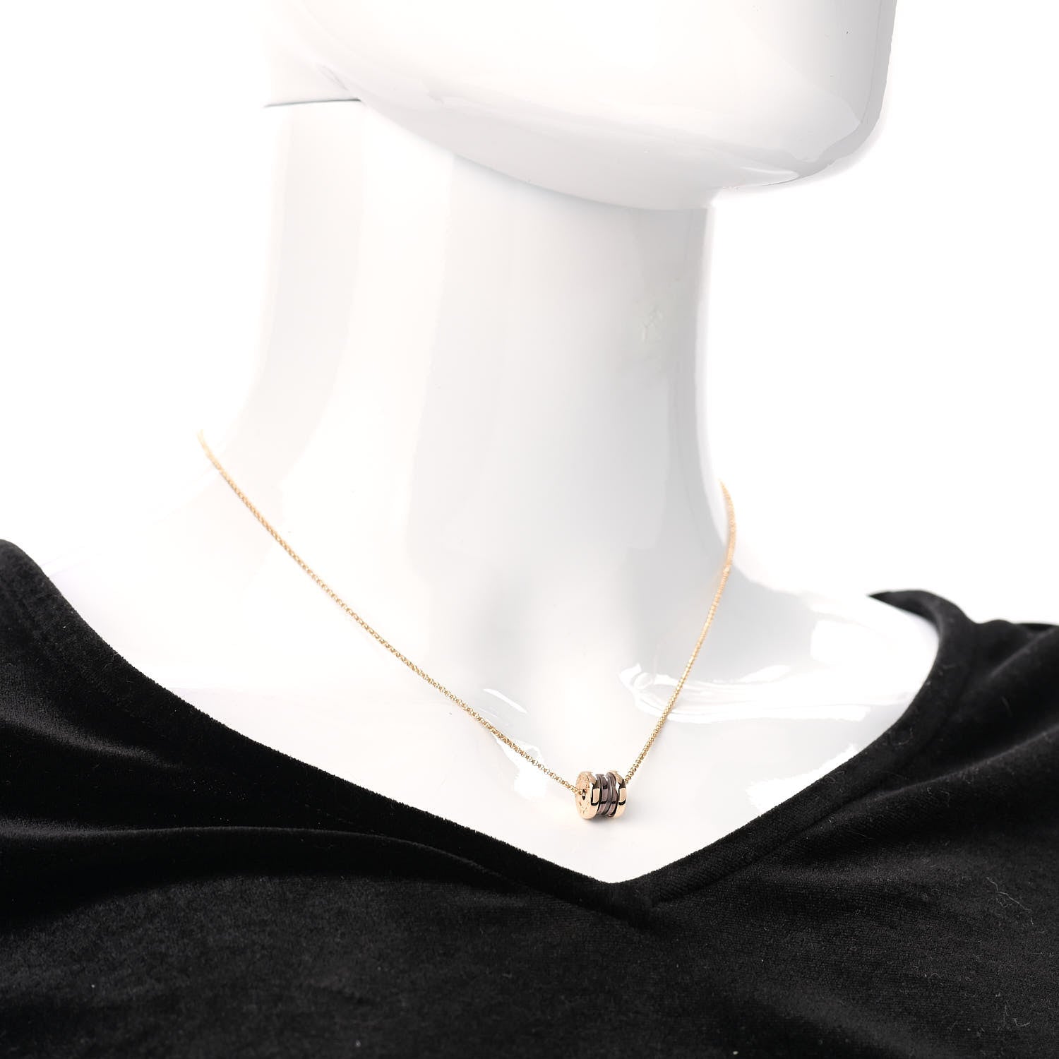 Bulgari 18K Rose Gold Cermet Small B.Zero1 Pendant Necklace 2 of 9