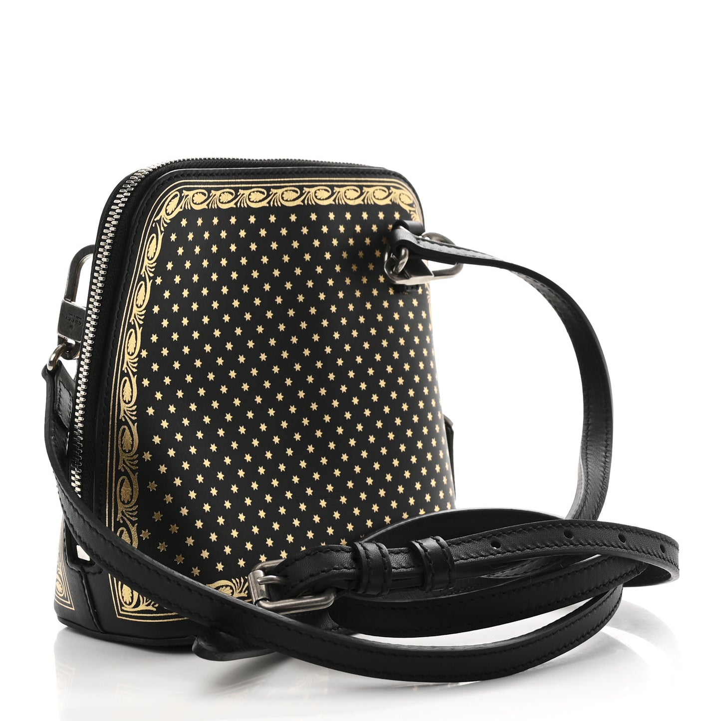 X SEGA Calfskin GUCCY Stars Mini Dome Shoulder Bag Black Gold