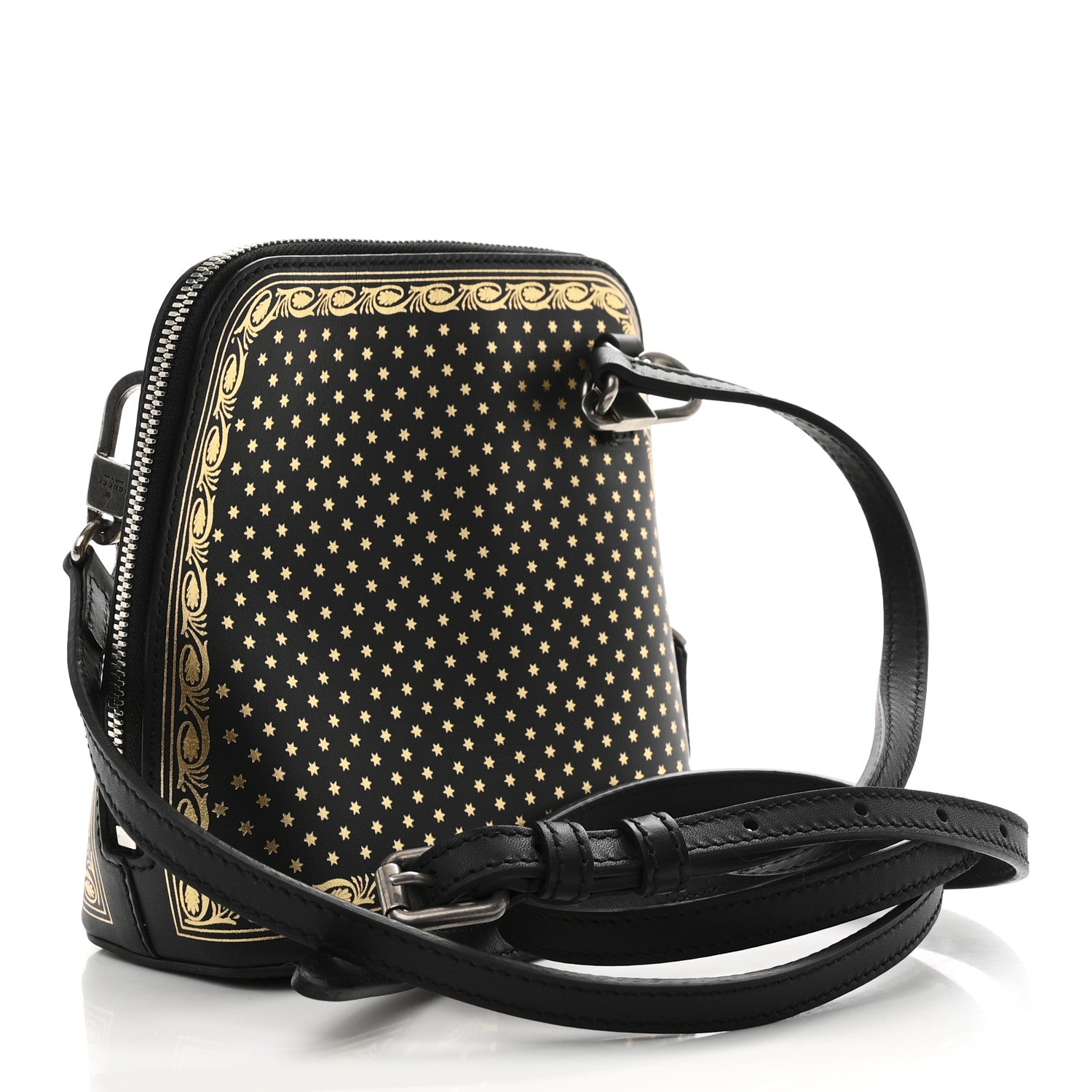 Gucci X SEGA Calfskin GUCCY Stars Mini Dome Shoulder Bag Black Gold 3 of 11