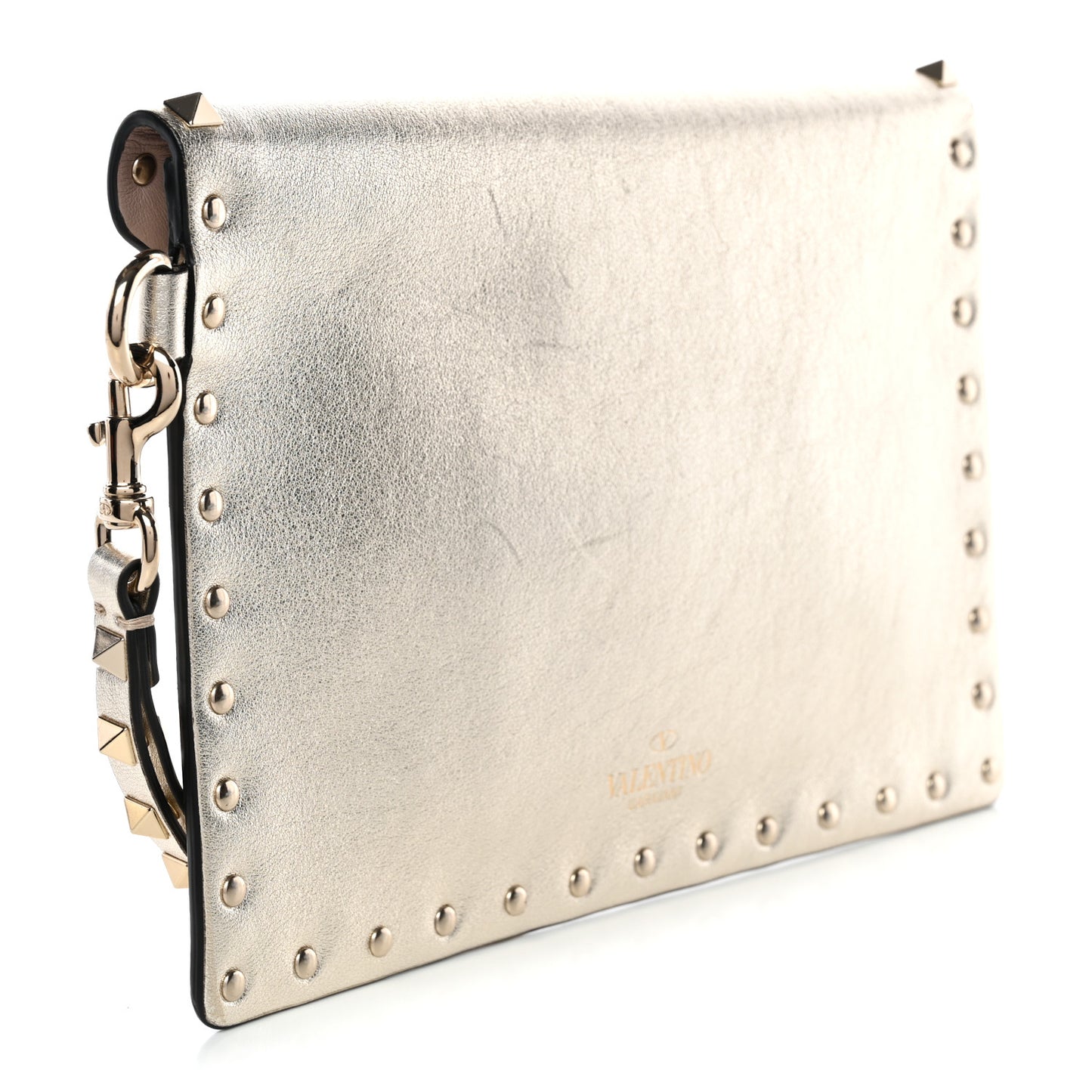 Metallic Calfskin Medium Rockstud Envelope Flat Wristlet Pouch Sahara