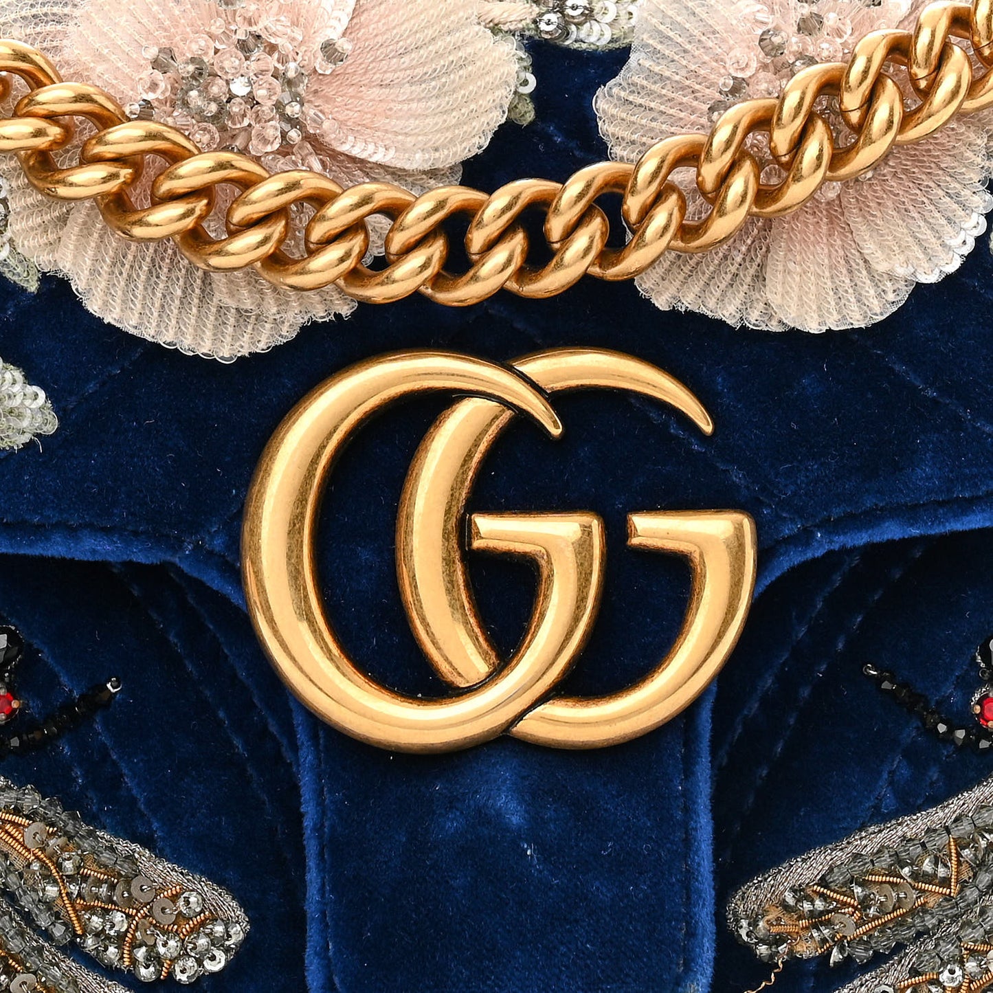 Velvet Matelasse Embroidered Mini GG Marmont Shoulder Bag Cobalt Blue