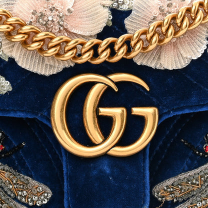 Gucci Velvet Matelasse Embroidered Mini GG Marmont Shoulder Bag Cobalt Blue 8 of 12