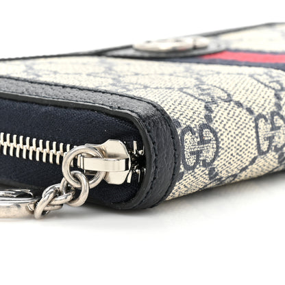 Gucci GG Supreme Monogram Textured Dollar Calfskin Web Ophidia Zip Around Wallet Beige Blue 12 of 13