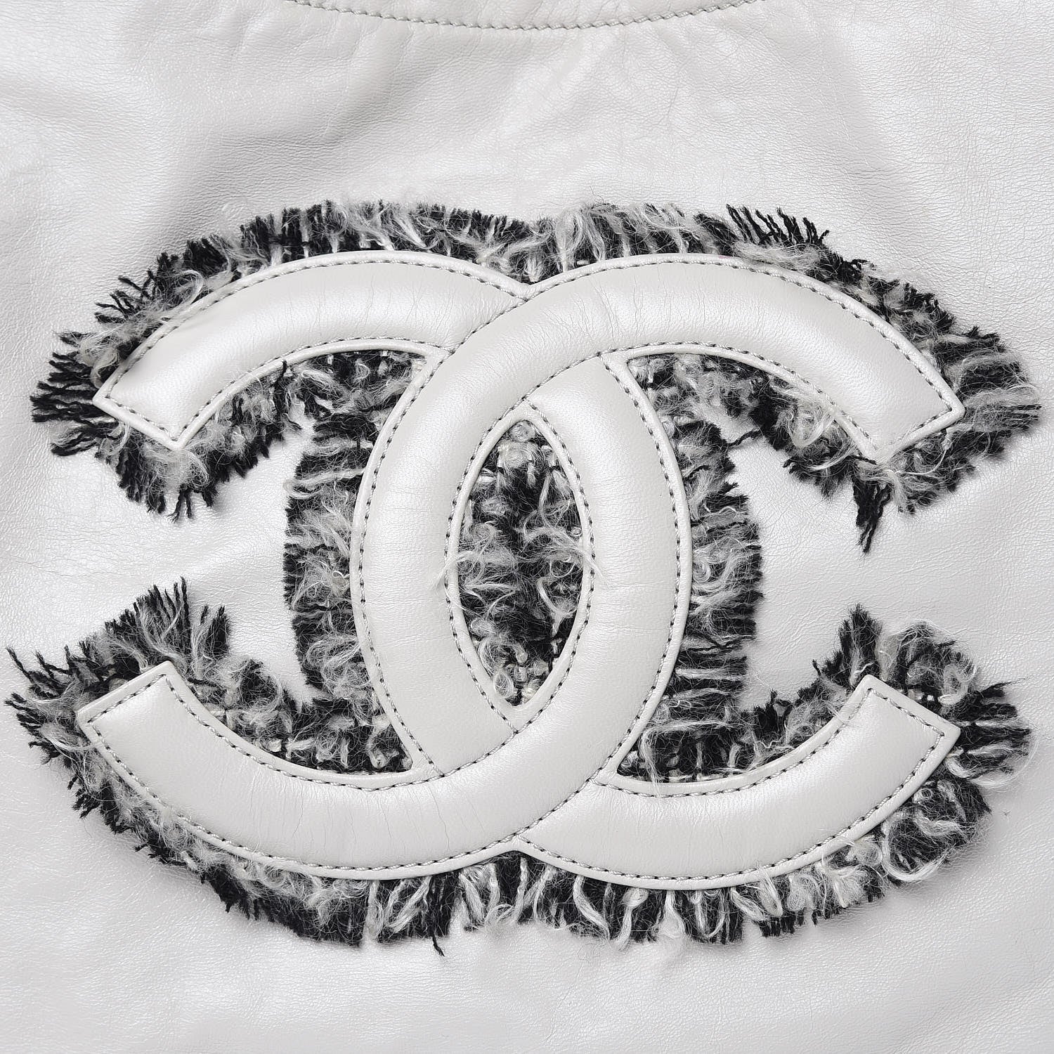 Chanel Tweed Lambskin Drawstring Tweedy Tote White 13 of 16