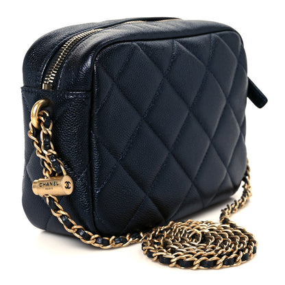 Chanel Shiny Caviar Quilted Chain Melody Camera Bag Dark Blue 3 of 10