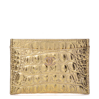 Chanel Metallic Calfskin Crocodile Embossed Cocodile Card Holder Gold 1 of 9