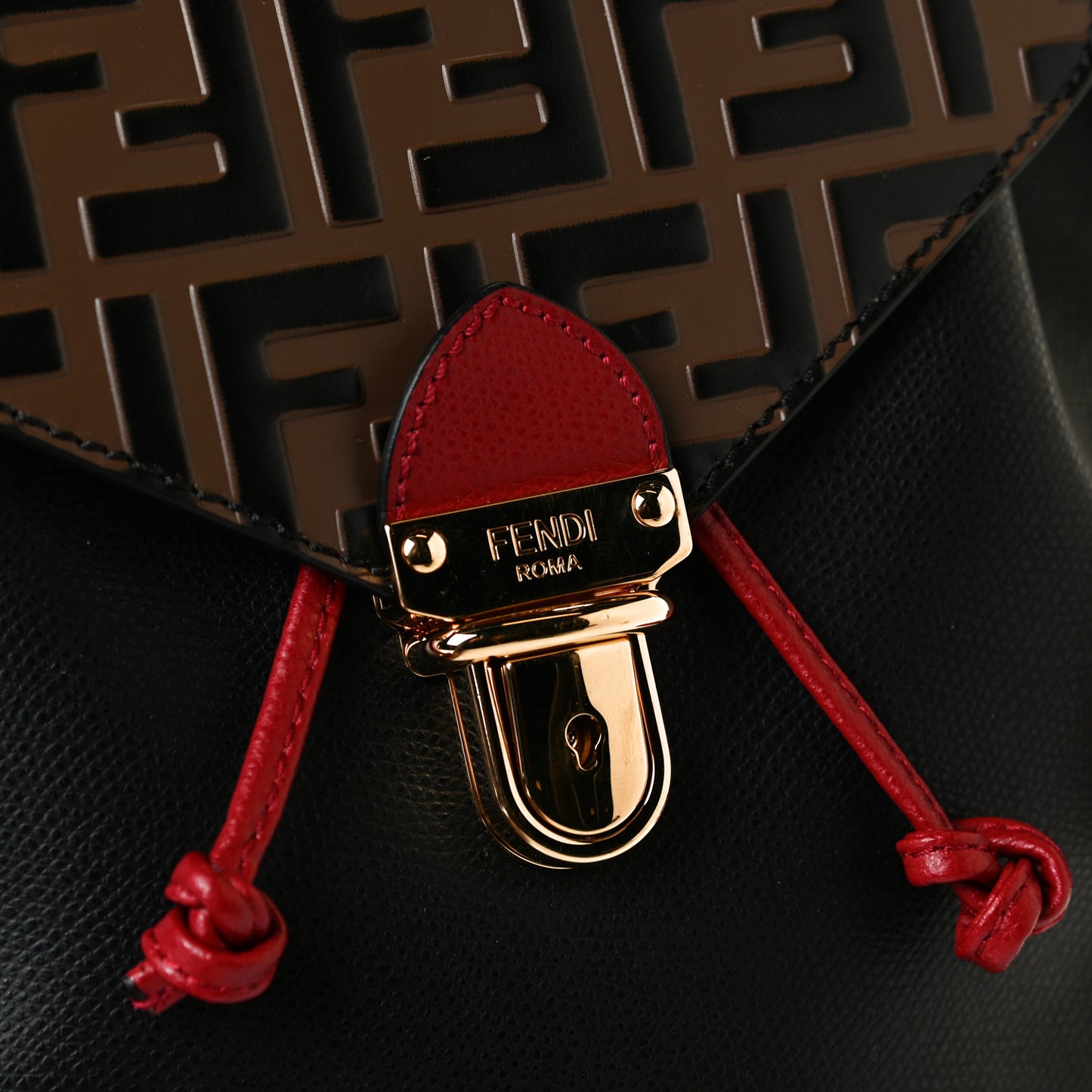 Vitello Cruise Bi-Color FF 1974 Embossed F is Fendi Drawstring Backpack Black Fragola Maya