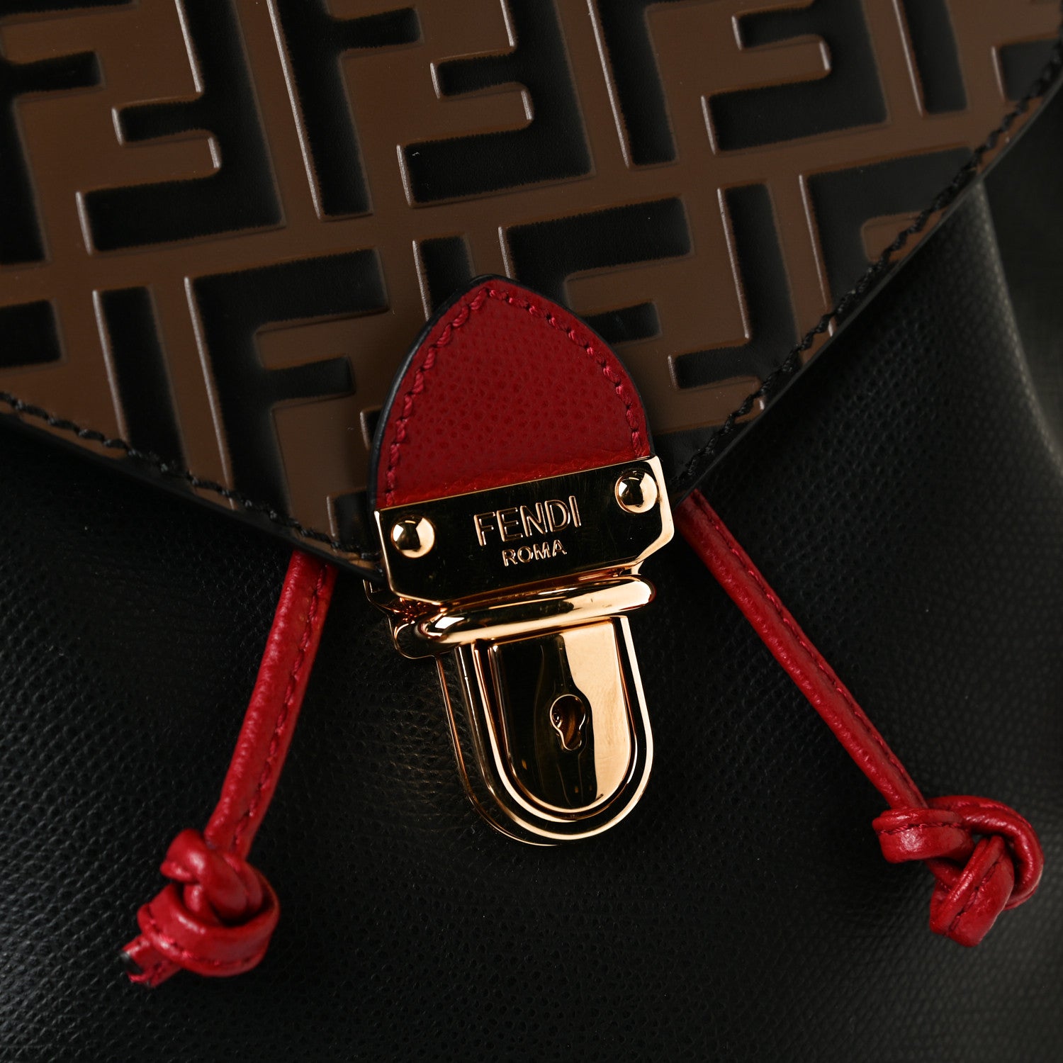 Fendi Vitello Cruise Bi-Color FF 1974 Embossed F is Fendi Drawstring Backpack Black Fragola Maya 14 of 16