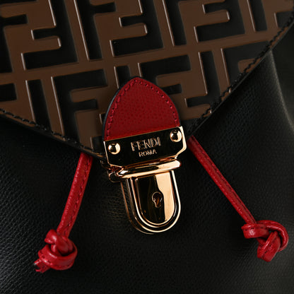 Fendi Vitello Cruise Bi-Color FF 1974 Embossed F is Fendi Drawstring Backpack Black Fragola Maya 14 of 16