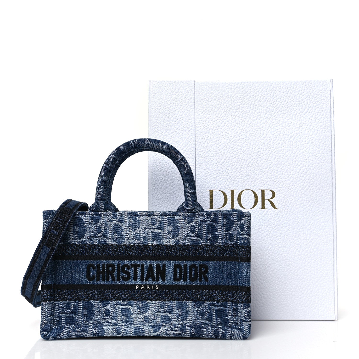 Christian Dior Denim Oblique Mini Book Tote With Strap Blue 11 of 11