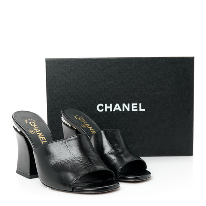 Chanel Shiny Goatskin Pearl Mule Sandals 38 Black 10 of 10