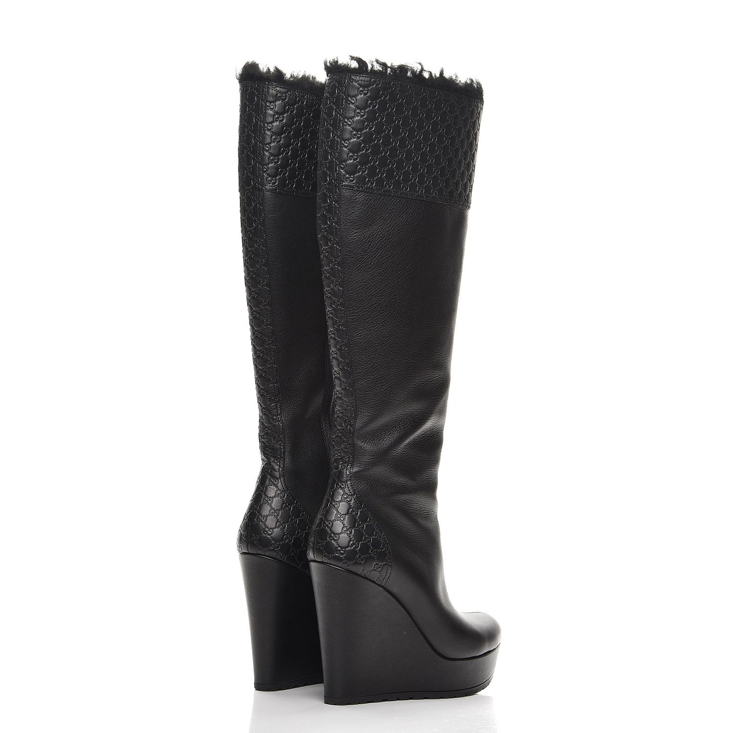 Microguccissima Shearling High Wedge Boots 36.5 Black