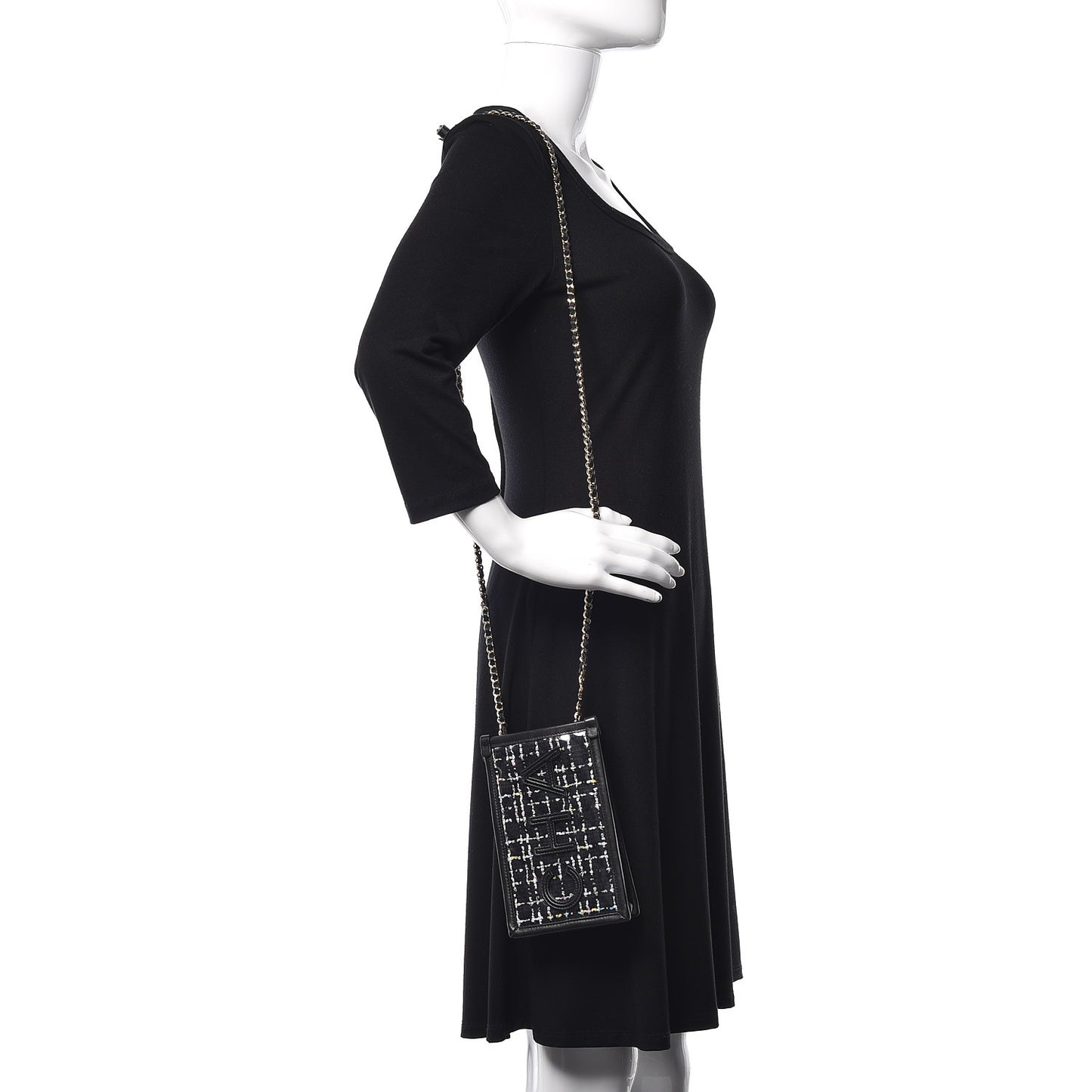 Tweed PVC Lambskin Clutch With Chain Black