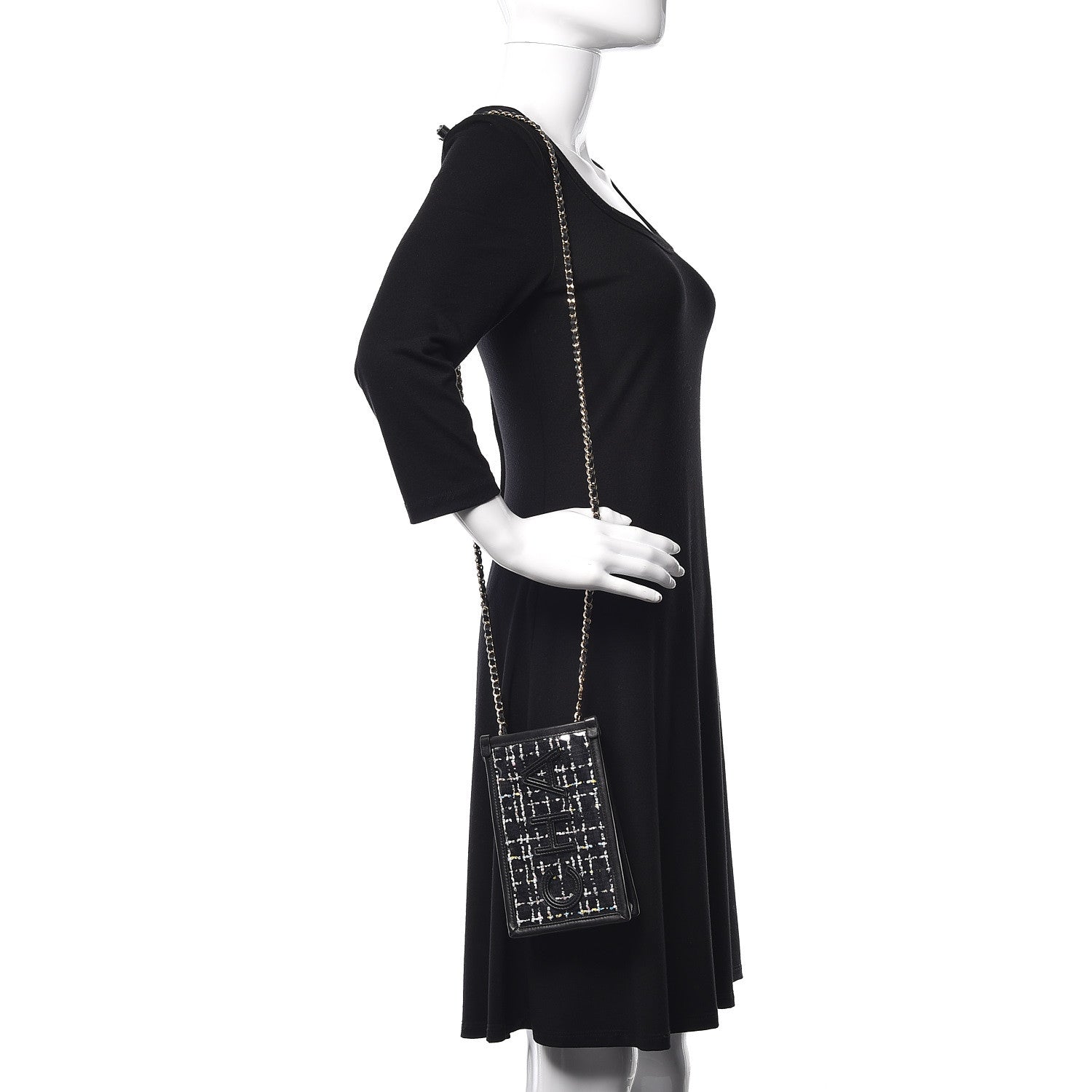 Chanel Tweed PVC Lambskin Clutch With Chain Black 2 of 9
